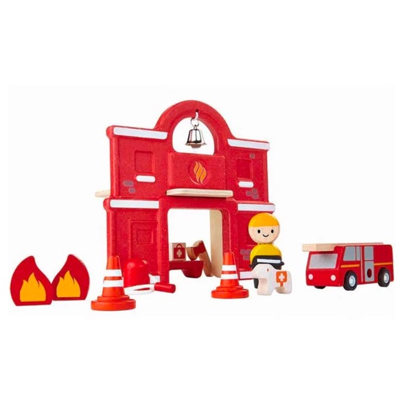 Plan Toys Fire Station Pretend Play Wood Montessori Toy - Picture 4 of 6